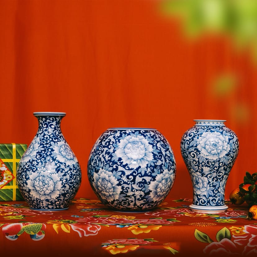 Blue Floral Ceramic Vases, Set of 3 - Image 1